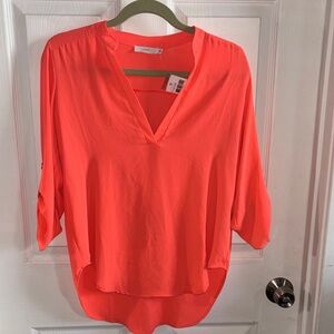 Lush Bright Coral V-Neck Blouse size small